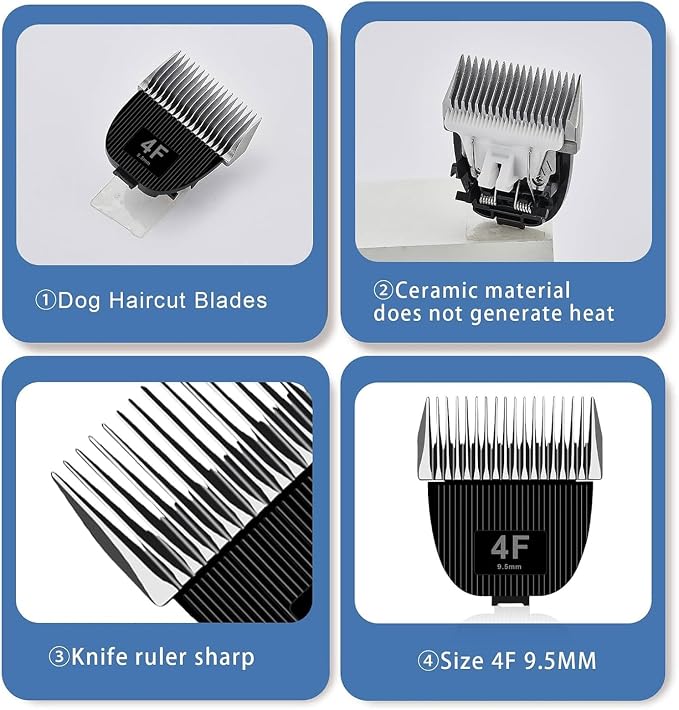 Replacement Blade for nebot P1 Pro Pet Grooming Kit & Vacuum,Size-4F | Cut Length 3/8"(9.5mm),Made of Ceramic Blade & Stainless Steel Blade,2 Pack