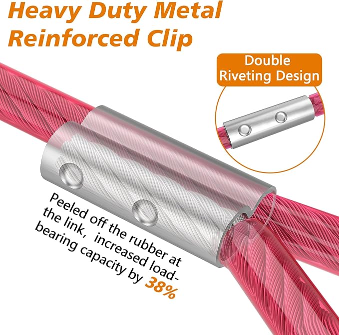 XiaZ Dog Tie Out Cable, Heavy Duty Dog Chains for Outside with Lockable Hook, Pet Runner Cable Leads for Yard, Dogs Line Tether for Small Medium Dogs Up to 250 LBS (15FT, Pink)