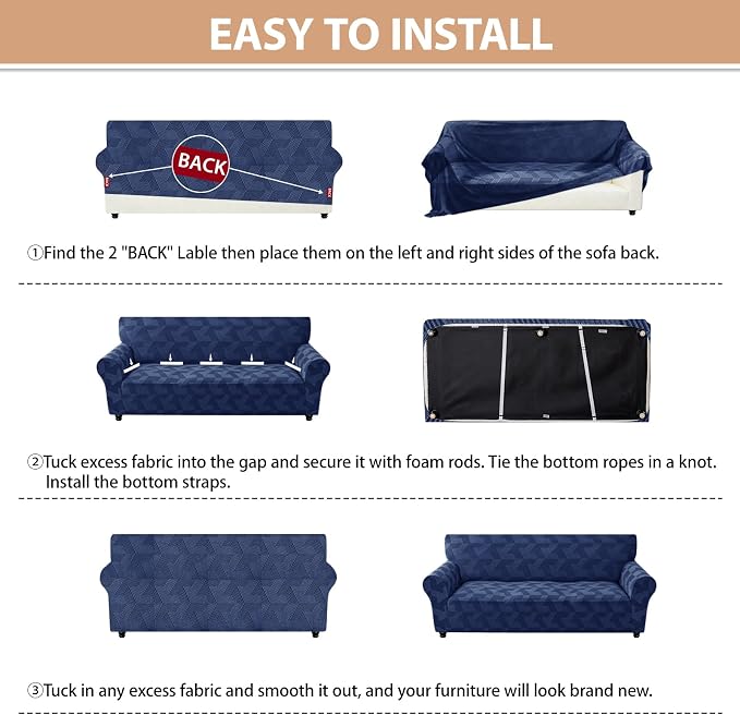ZNSAYOTX Stretch Armchair Covers for, 1-Piece Chair Slipcovers for Living Room, Furniture Protector with Elastic Bottom for Dogs Cats Kids Geometrical Jacquard Fabric (Small, Navy Blue)
