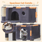 Taoqimiao Cat Tree, 71 in Extra Large Cat Tower for Inddor Cats, MS026LG | 2 Large Cat Condos, 2 Cute Perches, Metal Frame Cozy Hammock, Durable Scratch Board, 8 Natural Sisal Posts, Basket,Smoky Gray