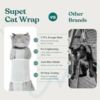 Supet Cat Grooming Wrap for Cutting Nails, Self-Adhesive Calm Cat Swaddle | Bite-Proof Mesh Hood & Thick Waist Strap Anti-Escape Anti-Scratch Bag for Nail Trimming, Medication, Ear Cleaning (Grey L)