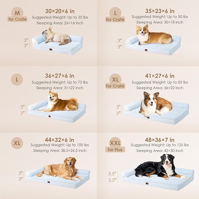 EHEYCIGA Memory Foam Dog Bed Large Size Dogs, Orthopedic Dog Bed Large with Washable Removable Cover, Waterproof Pet Sofa Couch with Nonskid Bottom, 36x27x6, Washblue
