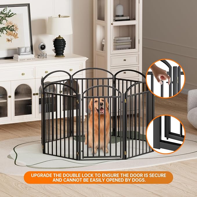 SNUOWU 8 Panels Full Matel Freestanding Dog Gates with Door, 192"Extra Wide 36"Tall Free Standing Dog Pet Gate for Indoor & Outdoor. Foldable Pet Fences for Doorways, House, Stairs, Porch, Deck, Yard