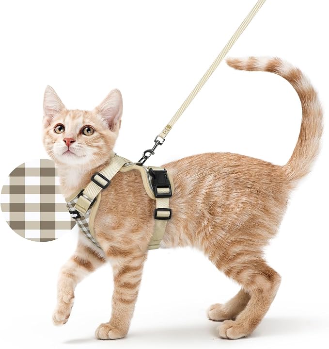 rabbitgoo Cat Harness and Leash Set, Escape Proof Vest, Foamy Coffee | Soft Breathable Mesh, Easy Adjustable Fit, Snap Buckles, Sturdy Clip, Reflective Strips, for Small & Average Cats Walks, Xs