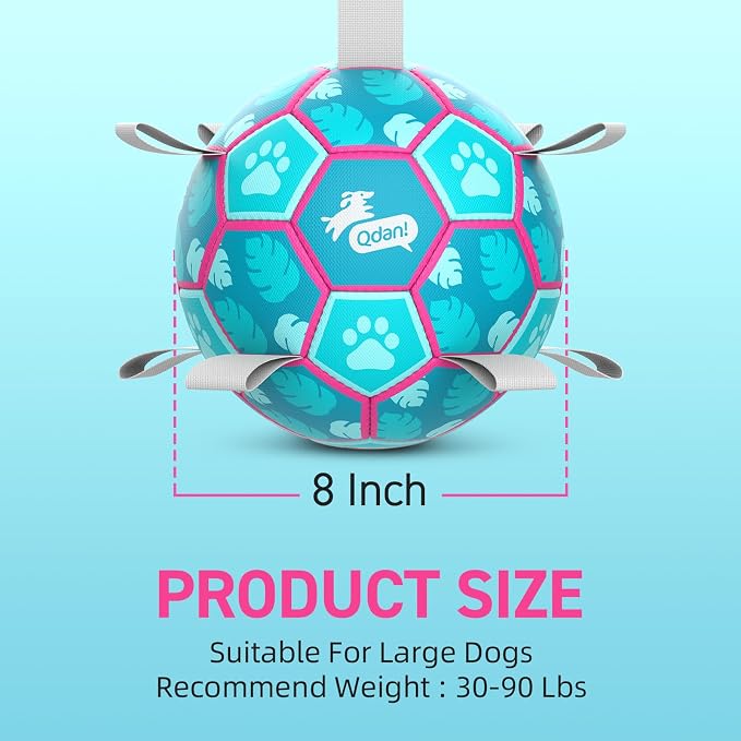 QDAN Dog Toys Soccer Ball with Straps, Pool Dog Water Toy, Outside Ball | 6 Inch Herding Ball for Small Dogs, Puppy Toy, Outdoor Toys Balls for Dogs to Keep Them Busy, Dog Birthday Gift, Lake Blue