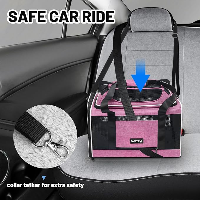 Top-Expandable Cat Carrier 18x11x11, United Delta American Airline Approved | Soft-Sided Small Dog Pet Carry Bag Travel Under-Seat in Cabin, Puppy Airplane Crate 10lbs TSA Plane Kitten Cage Kennel Pink