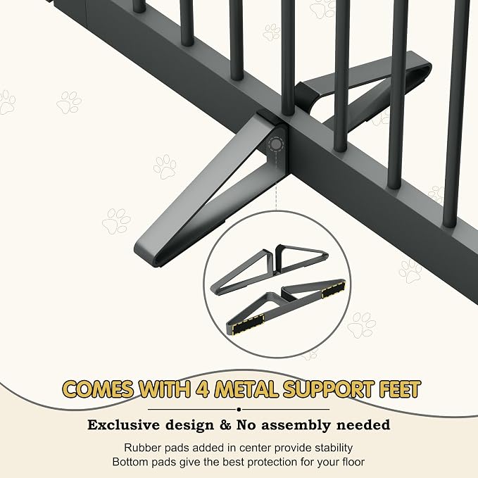 PUPETPO Freestanding Pet Gate with Door, Tall Dog Gate for House, Dog Gates for the House Extra Wide, Pet Puppy Safety Fence, Support Feet Included, 120 Inch Wide, 6 Panels 32" Tall, Gray