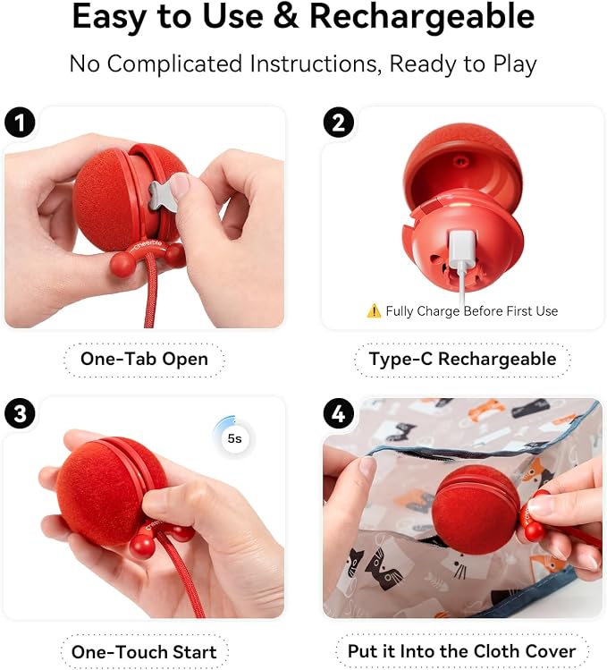 Cheerble Interactive Cat Toys 2 in 1, Automatic Moving Cat Ball with Tail & 7 Holes Play Mat, Hide and Seek Mouse Catching Game for Indoor Cats, Motion Activated Rechargeable Chirping Kitten Toys