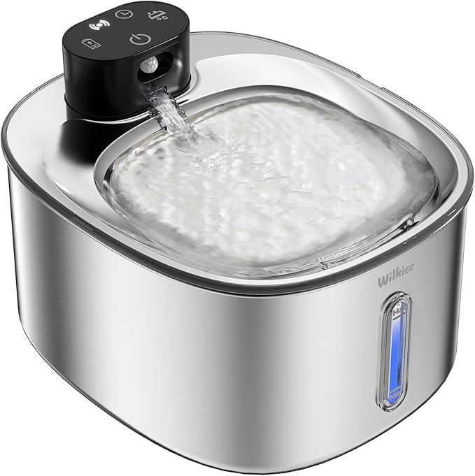 Stainless Steel Cat Water Fountain, 152fl.oz / 4.5L Cordless Cat Fountain | with 5 Filters Set; Wireless Pet Fountain; 5000mAh Battery; Indoor; Triple Water Modes; 25 dB Ultra-Quiet