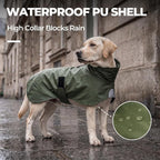 PU Dog Raincoat, Non-Toxic & Odorless Waterproof Vest, Adjustable High Neck and Hook & Loop Belly Closure for Rainy Potty Breaks & Wet Weather Outdoor Walks (Olive Green, XXX-Large)