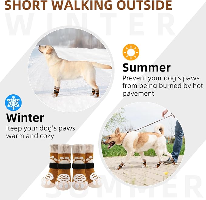 PUPTECK Anti Slip Dog Socks with Double Grippers for Hardwood Floors, Shoes for Hot/Cold Pavement, Boots & Paws Protectors to Prevent Licking, Traction Booties for Senior Small Large Dogs
