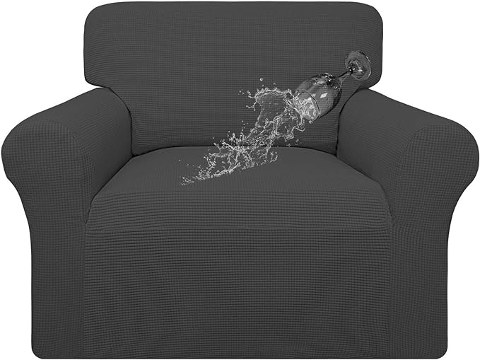 Easy-Going 100% Waterproof Chair Couch Cover, Stretch Jacquard Sofa Cover | Dual Waterproof Sofa Slipcover, Leakproof Furniture Protector for Kids, Pets, Dog and Cat (Chair, Dark Gray)
