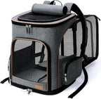 Lekereise Pet Carrier Backpack Expandable Cat Backpack Carrier for Small Dogs Large Cats Puppies, Dog Backpack Carrier for Hiking Travel Outdoor Hold Pets Up to 20 25 Lbs, Grey