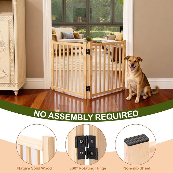 Freestanding Wooden Dog Gate Indoor- 23" H 2 Panels 2PCS | No-Painted Folding Pet Gate, Foldable Puppy Fence for Stairs, Doorways, Hallways