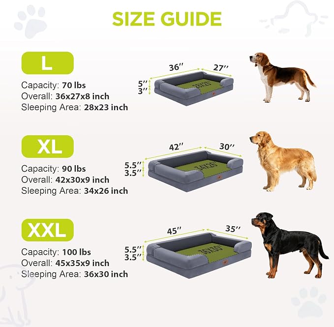 Waterproof Orthopedic Dog Bed for Extra Large Sized Dogs | Memory Foam Pet Bed Sofa with Bolster, Dog Couch with Washable Cover & Non-Slip Bottom, 45x35 Inch, Dark Grey