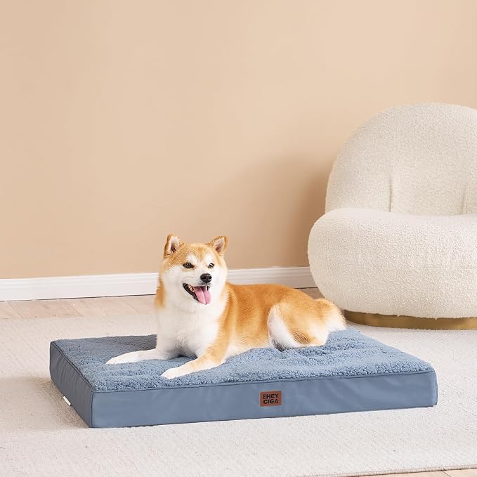 EHEYCIGA Orthopedic Dog Bed Large with Removable Washable Cover,35x23 | Egg Crate Foam Support,Durable Oxford fabric,Non-Slip Bottom,Machine Washable,Soft Waterproof Plush Pet Bed Mat For Crate