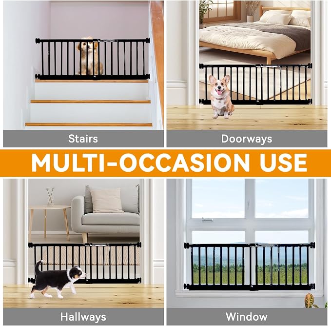 SHYUJAJIE Dog Gate for Small Dogs,10" Height Short Dog Gate | Adjustable 18-48" Small Pet Gate for doorways,Low Pet Gate to Step Over,Pressure Mounted for Doorways & Stairs,Black