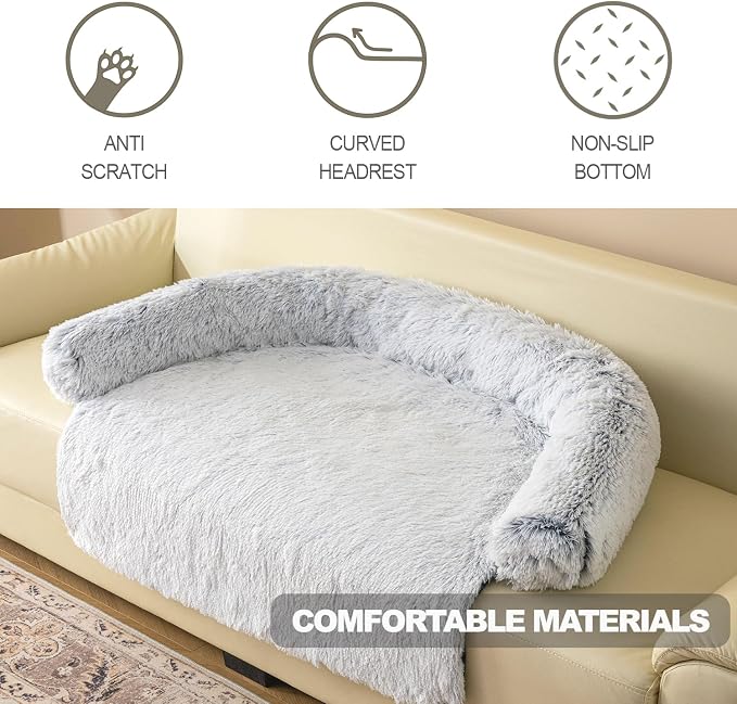 Calming Dogs/Cats Bed Mats, Dog Pad Washable Removable Couch Cover, Plush Long Fur Mat for Pets, Waterproof Lining, Perfect for Small, Medium and Large Dogs and Cats (Gradient Gray, 53"x39")