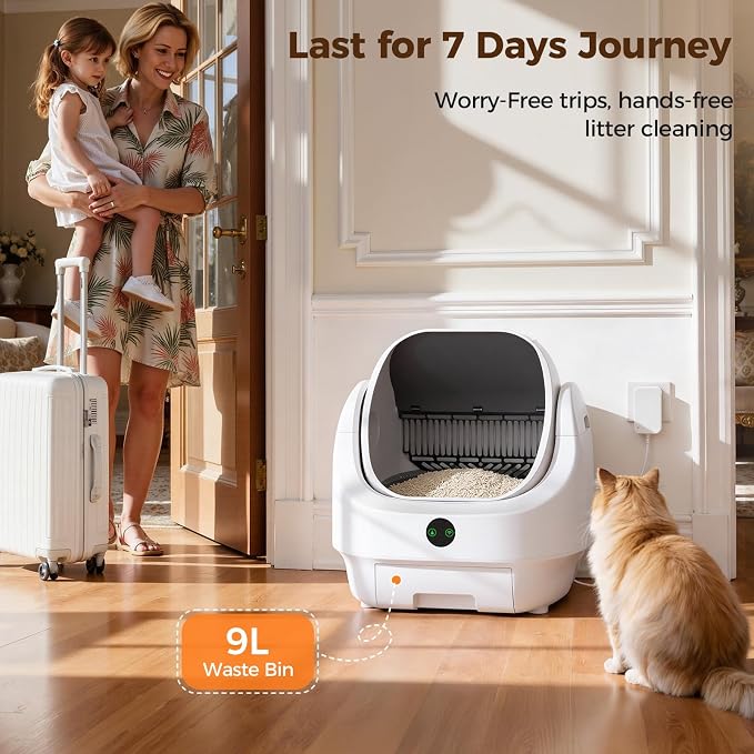 Open-Top Automatic Litter Box, Odor Control, Ready to Use, Self Cleaning | Litter Box, Large Capacity with APP Control and Safety Sensor, Ellenpent, with Trash Bags/Waterproof Mat/Litter Mat