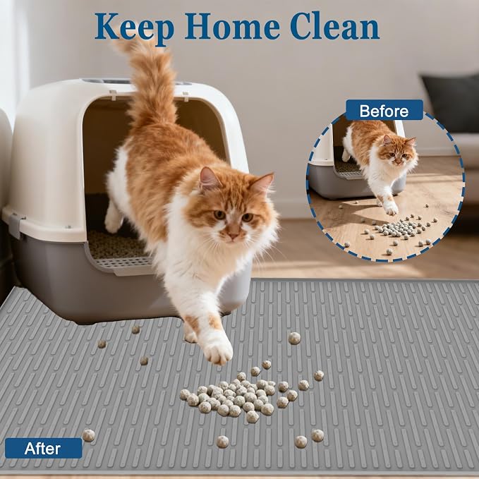 XXL Extra Large Silicone Cat Litter Trapping Mat for Scatter Control, 40"x30"(100cmx75cm) Waterproof Kitty Litter Box mat for Floor, Soft on Kitty Paws, Easy to Clean, Dark Blue