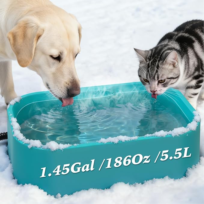 1.45 Gal/5.5L Heated Water Bowl, Extra Large Heated Dog Bowls for Outside, Safety Listed Heated Pet Bowl with Anti-Chew Cord for Dog & Cat Drinking Water in Winter, BPA-Free, Anti-Slip Base(Blue)