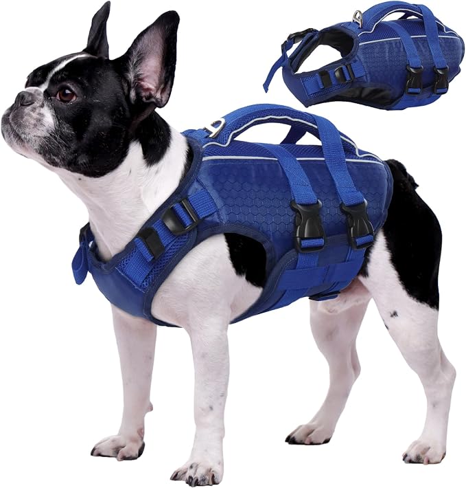 Kuoser Dog Life Jacket, High Flotation Reflective Dog Life Vest, Navy, XS | Adjustable Dog Lifejackets for Small Medium Large Dogs, Lifevest with Rescue Handle for Swimming, Boating, Lake, Beach & Pool