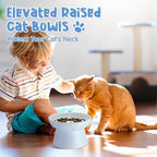 Tioncy 2 Pcs Ceramic Elevated Slow Feeder Cat Bowl, Raised Cat Slow Feeder Bowl, Anti Vomiting for Dry and Wet Food, No Spill High Edge Easy Clean Dishwasher Safe (White,Blue)