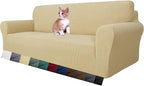 MAXIJIN Super Stretch Couch Cover for 3 Cushion Couch, 1-Piece Universal Sofa Covers Living Room Jacquard Spandex Furniture Protector Dogs Pet Friendly Fitted (Large, Beige)