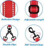PetBonus Double Dog Leash, No Tangle Dual Leash, Walking Training Lead | 4 Comfortable Padded Handles, Adjustable, Reflective, For Two Large Medium Dogs, Collapsible Bowl and Waste Bags, Red