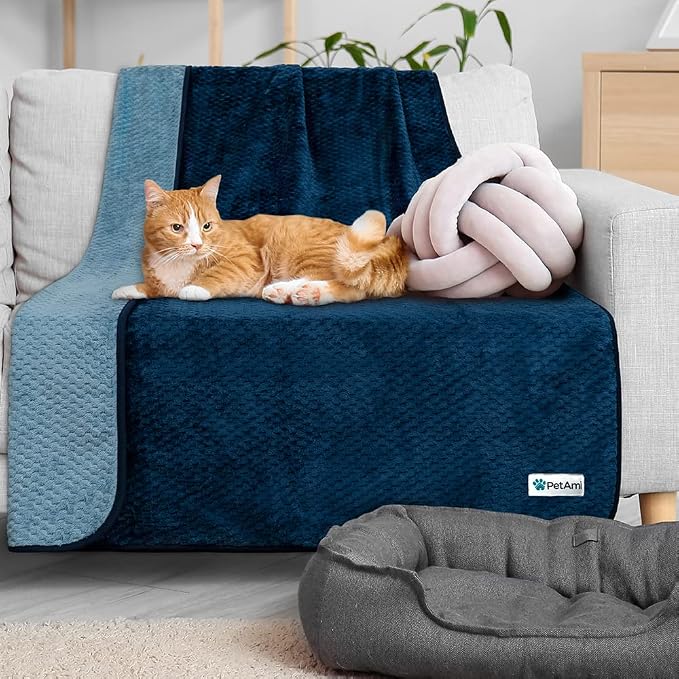 PetAmi Waterproof Dog Blanket, Leakproof Puppy Blanket, 40x60 Navy Blue | For Medium Large Pets, Furniture Sofa Couch Cover Protector, Fleece Throw Indoor Cat Kitten, Reversible Washable Soft Plush