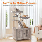 HOOBRO Cat Tree with Litter Box Enclosure, 44" Tall Wooden Cat Tower with Scratching Posts, Cat Hammock, Hidden Litter Box Furniture, All-in-One Indoor Cat Condo, Greige BG48MZ03
