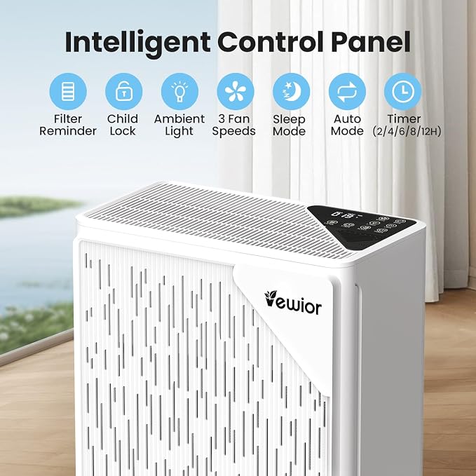 VEWIOR Air Purifier for Home Large Room Bedroom H13 True HEPA up to 2535ft² | Air Cleaner with PM2.5 Display Air Quality Sensor, Fragrance Diffuser for Wildfire Smoke Pet Hair Dust