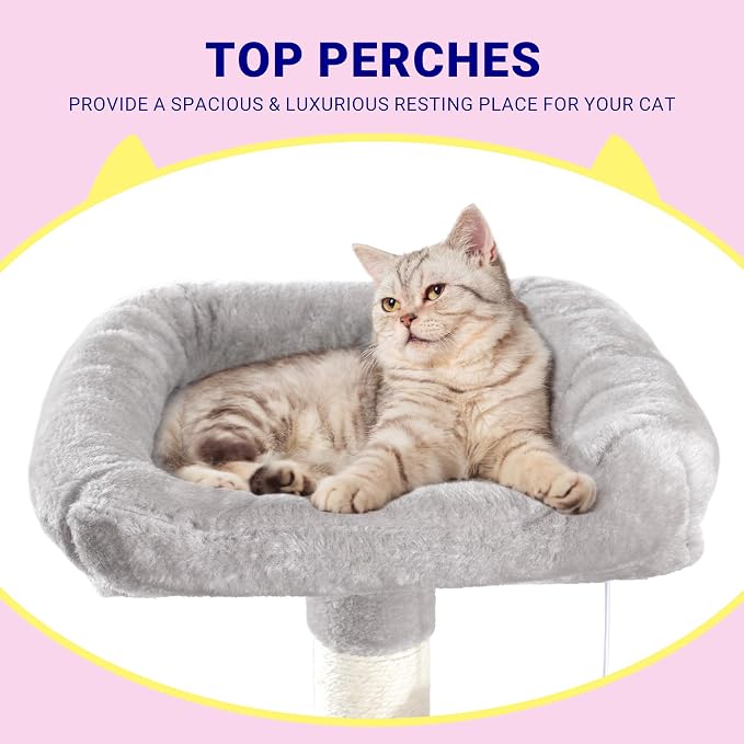 Allewie 73in Fan-Shaped Space-Saving Corner Cat Tower/Multi-Level Tall Cat Tree for Indoor Kitties/Cozy Baskets/Condos/House/Perches/Sisal Scratching Posts/Pet Activity Center/Grey