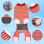 2 Packs Breathable Cotton Dog Recovery Suit for After Neuter Spay Abdominal Wounds Protector, Professional Anti-Licking Onesies for Male Female Pets Surgery Bandages, M Red & Blue Stripes