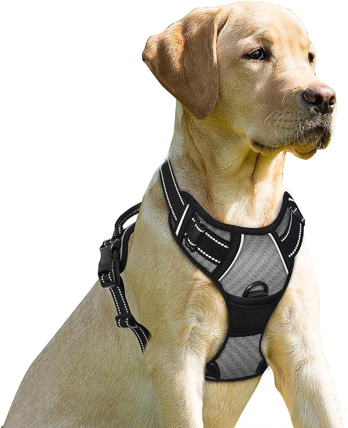 BARKBAY No Pull Dog Harness Front Clip Heavy Duty Reflective Easy Control Handle for Large Dog Walking(Dark Grey,S)
