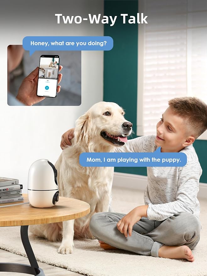 VIRTAVO Pet Camera Indoor No Subscription 4 Pack, for Dog Cat Baby | Dual Lens Dual View, 360° PTZ, Auto Motion Tracking, 2-Way Audio, Night Vision, Phone App, SD & Cloud, Wired