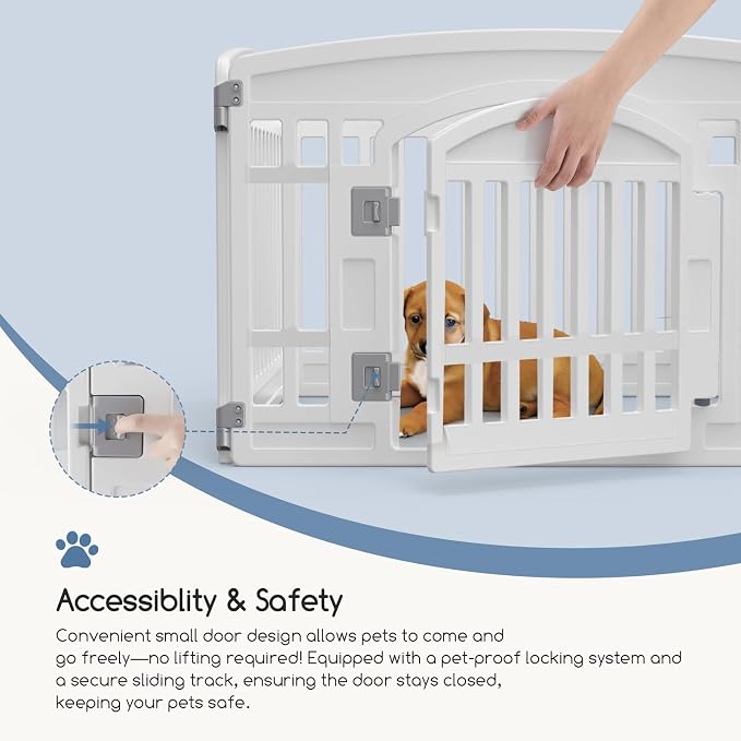 DUMOS Dog Playpen 6 Panels 24" Plastic Exercise Indoor Pen with Door Small Puppy, Medium Dogs Animal Pet Fence for Outdoor, Garden, Yard, RV Camping, White