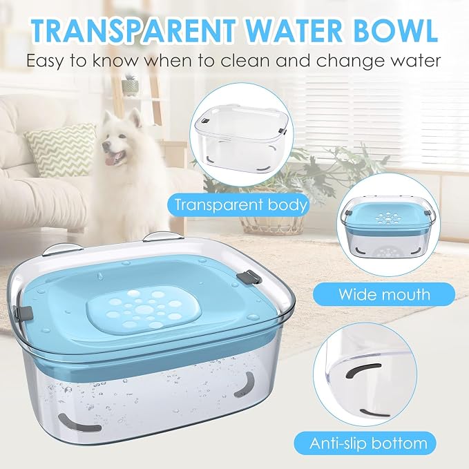 3L Dog Water Bowl No Spill, 101oz Large Spill Proof Dog Bowl Reduce Refill, Anti Splash No Mess Dispenser Dripless Slow Drinking Water Bowl for Sloppy Messy Drinkers (Sky Blue)