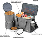 BAGLHER Dog Travel Bag Backpack Pet Supplies Backpack Pet Accessories Storage Bag 5-Piece Set With Shoulder Strap 2 Lined Pet Food Containers 4 Foldable Feeding Bowls Essential Kit for Pet travel
