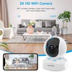 wansview Home Security Camera, Baby Camera 2.4G WiFi Only, Q5 3MP White | 2K WiFi Camera for Pet/Nanny, Motion Alerts, 2 Way Audio, Night Vision, Compatible with Alexa, with TF Card and Cloud