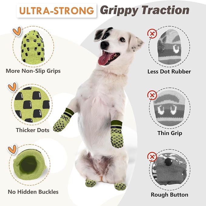 Anti Slip Dog Socks to Prevent Licking Paws, Dog Shoes for Hot/Cold Pavement, Dog Boots on Hardwood Floors, Traction Control Dog Booties & Paw Protectors for Small Medium Large Senior Dogs