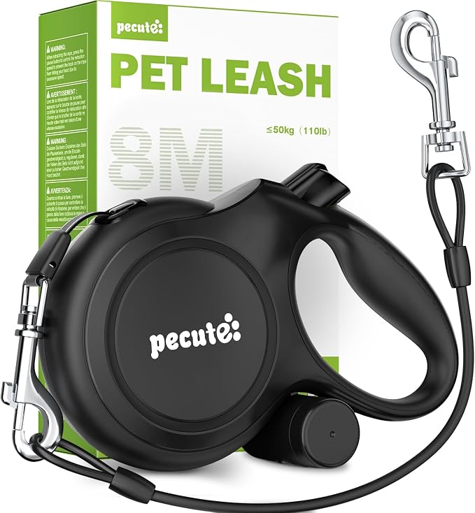 Pecute Retractable Dog Leash 26ft with Chew Proof Extender for 33-110 lbs | Heavy Duty Dog Leash Retractable for Large Biter with Poop Bag Holder, Anti-Slip Grip, Reflective, 360° Tangle-free