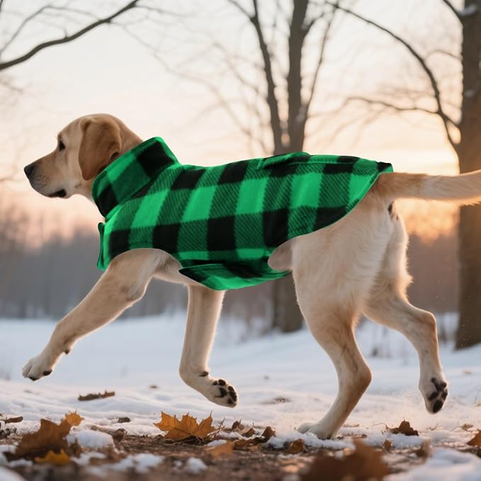 ASENKU Reversible Dog Winter Coat, Dog Jacket for Small Medium Large Dogs | Windproof Plaid Fleece Lining for Cold Weather, Water-resistant Outer Shell, Puppy Puffer Vest with Leash Hole, Green XS