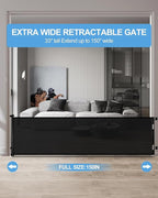 Veraste Retractable Baby Gate,Mesh Baby Extra Wide Gate,Extra Long Dog Gate,33" Tall,Large Extends up to 150" Wide,Child Safety Extra Large Gate for Doorways, Stairs, Indoor/Outdoor（Black,33"x150"）