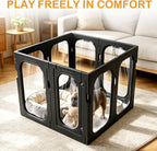 Acrylic Dog Playpen, 8-Panel Clear Transparent Puppy Playpen for Small Dogs Indoor Outdoor, Easy Assembly Foldable Pet Exercise Pen with Locking Door (Black, 25.6 INCH, 8 Panels)