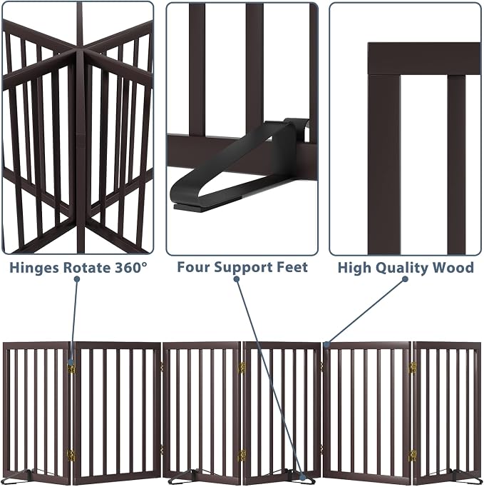 Dog Gates for the House Doorways Extra Wide 110 Inches Wood Freestanding Pet Gates for Dogs Indoor Fence with Support Stands