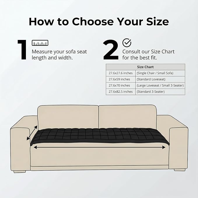 Non-Slip Sectional Couch Covers, Washable Pet Friendly Furniture Protector for Dogs Cats, Soft Thick Slipcover for L-Shaped Sofa (Sold by Piece, Not Set) (Black, 27.6"x27.6")