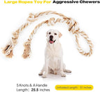 PetiFine Dog Rope Toys for Aggressive Chewers - Large, Tough Indestructible Natural Cotton Rope Toy with 3 Big Knots and a Handle for Tug of War
