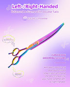 7.3" Dog Grooming Scissor - Professional Down-curved Shear with Ergonomic Handle Stainless Steel Hair Shears for Dogs, Cats and Other Pets - Pet Hair Trimming Scissor(Curved, Iridescent)