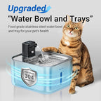 DownyPaws Cat Water Fountain Stainless Steel Wireless, Metal & 6 Filters | Cordless Battery Operated Pet Water Automatic Fountain, 101 Oz/3L Water Fountain for Cats Drinking with Motion Sensor